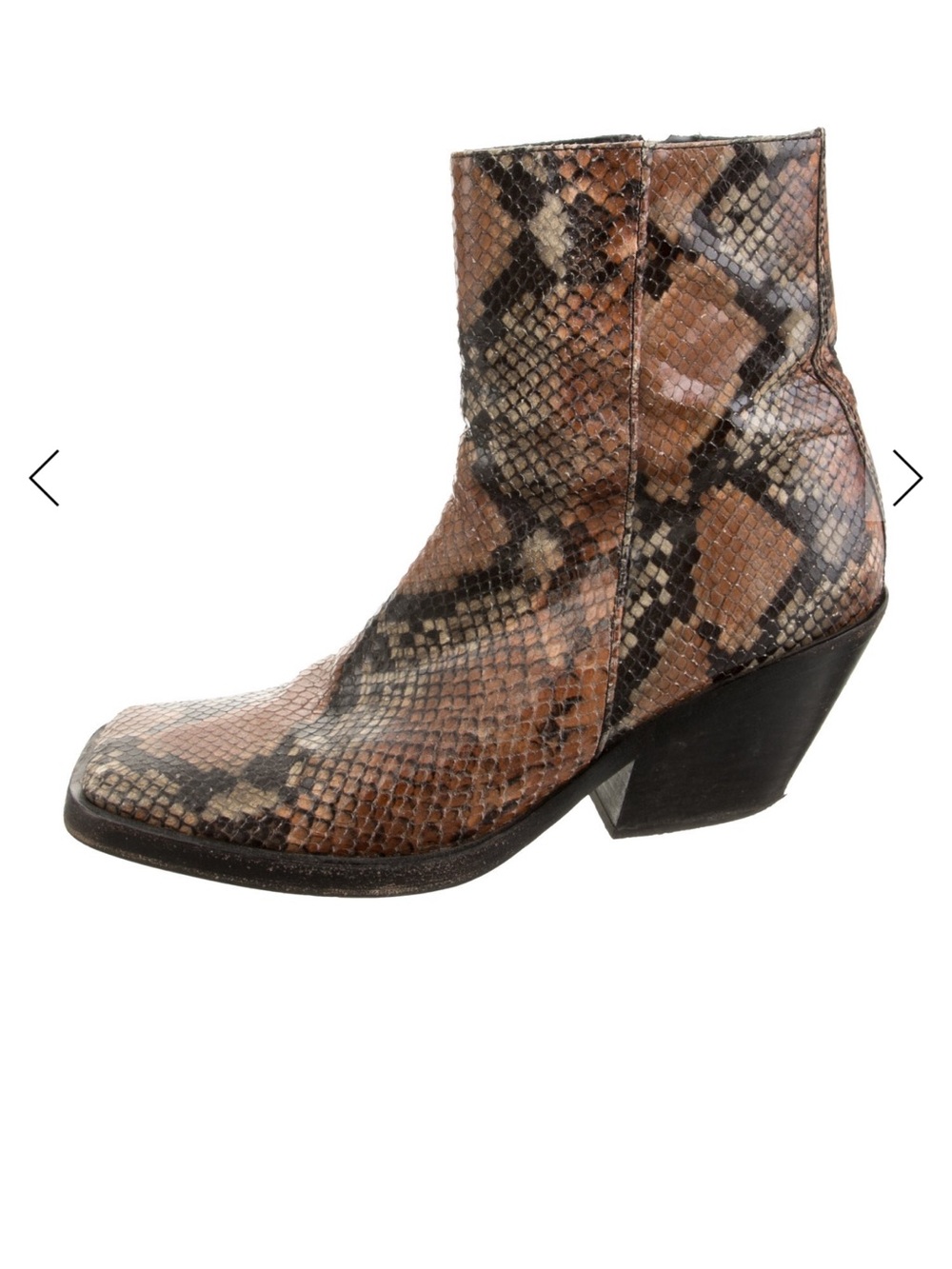 Acne Python-Print Ankle Boot in Brown and Black